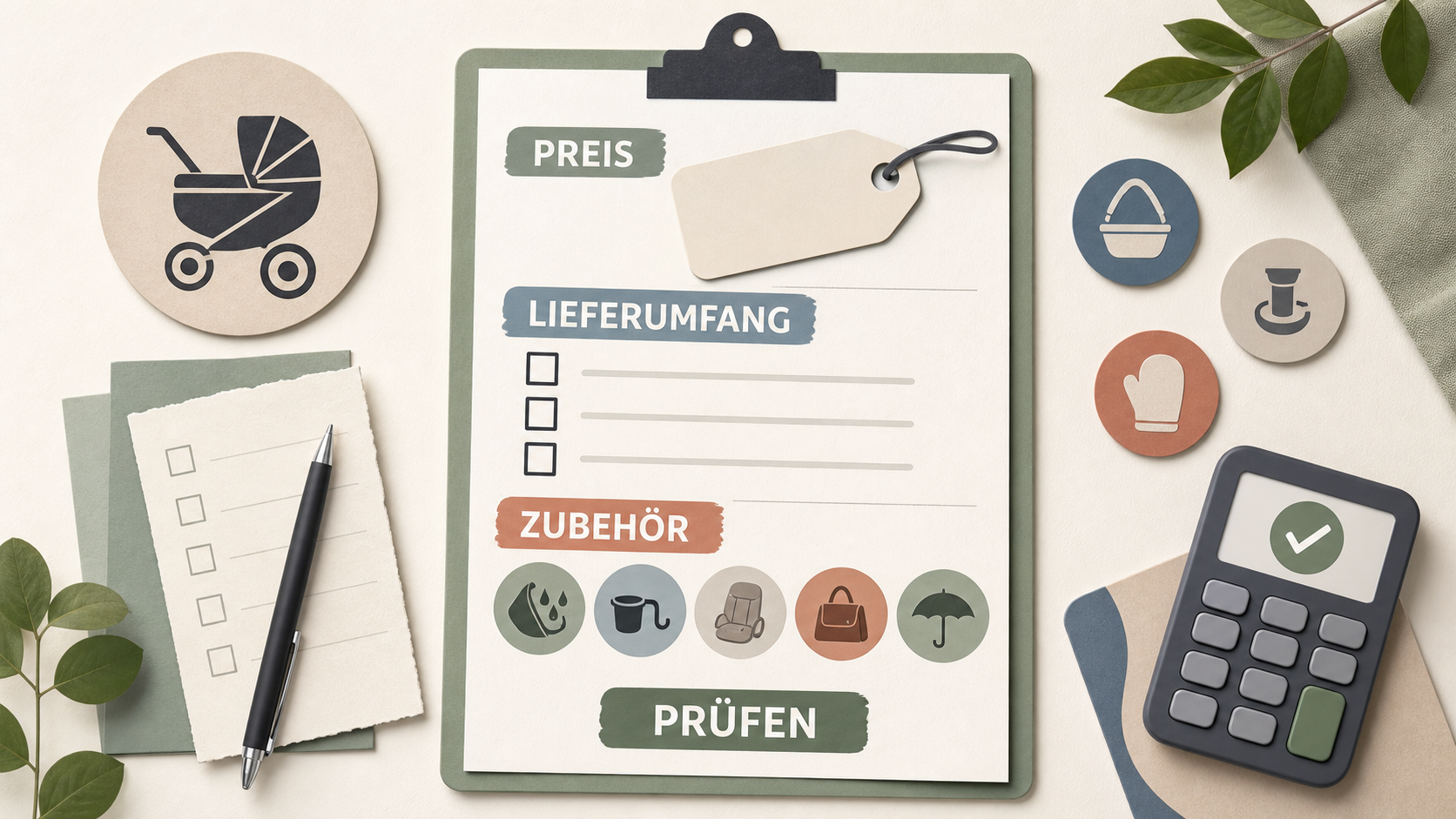 Redaktionelle Illustration zu Echte Angebote für Baby-Ausstattung erkennen: Preis, Modell und Zubehör vergleichen